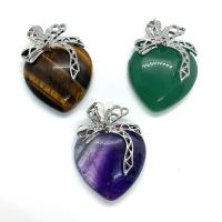 Gemstone Pendants Jewelry Natural Stone with Zinc Alloy Heart platinum color plated & Unisex Sold By PC