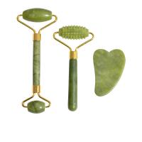 jade de nouvelle montagne Rouleau, avec alliage de zinc, Placage de couleur d'or, Massage & styles différents pour le choix, vert, Vendu par PC