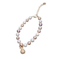 Freshwater Cultured Pearl Bracelet, Freshwater Pearl, with Brass, Money Bag, gold color plated, with rhinestone, mixed colors, Length:7.09 Inch, Sold By PC