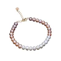 Freshwater Cultured Pearl Bracelet Freshwater Pearl with Brass Round gold color plated for woman mixed colors Length 7.09 Inch Sold By PC