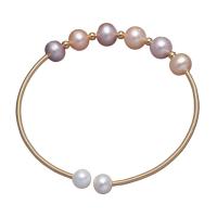 Freshwater Pearl Cuff Bangle with Brass Round gold color plated mixed colors 7-8mm Length 7.09 Inch Sold By PC