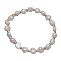 Freshwater Cultured Pearl Bracelet, Freshwater Pearl, with Brass, Round, gold color plated, for woman, more colors for choice, 7-8mm, Sold Per 7.09 Inch Strand