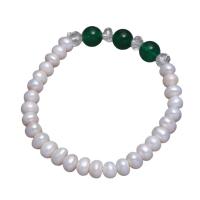 Bracelet en perles de culture d'eau douce, perle d'eau douce cultivée, avec agate verte & agate rouge, Plat rond, pour femme, plus de couleurs à choisir, 6-7mm, Vendu par 7.09 pouce brin