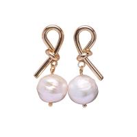 Freshwater Pearl Earrings with Brass gold color plated fashion jewelry 12-14mm Sold By Pair