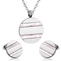 Fashion Stainless Steel Jewelry Sets Stud Earring & necklace 304 Stainless Steel with Shell Vacuum Ion Plating 2 pieces & fashion jewelry & for woman 25.5mm*20mm 14mm Length Approx 17.72 Inch Sold By Set