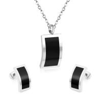 Fashion Stainless Steel Jewelry Sets Stud Earring & necklace 304 Stainless Steel with Shell Vacuum Ion Plating 2 pieces & fashion jewelry & for woman 12mm*20.5mm 9mm*16mm Length Approx 17.72 Inch Sold By Set