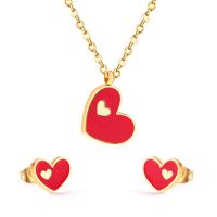 Fashion Stainless Steel Jewelry Sets Stud Earring & necklace 304 Stainless Steel with Shell Heart Vacuum Ion Plating 2 pieces & fashion jewelry & for woman 18mm*14.5mm 12mm*9.5mm Length Approx 17.72 Inch Sold By Set