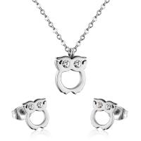 Fashion Stainless Steel Jewelry Sets Stud Earring & necklace 304 Stainless Steel Owl Vacuum Ion Plating 2 pieces & fashion jewelry & for woman & with rhinestone 10mm*12mm 8mm*10mm Length Approx 17.72 Inch Sold By Set