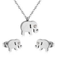 Rhinestone Stainless Steel Jewelry Set Stud Earring & necklace 304 Stainless Steel Elephant Vacuum Ion Plating 2 pieces & fashion jewelry & for woman & with rhinestone 12mm*9mm 10mm*8mm Length Approx 17.72 Inch Sold By Set