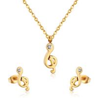 Rhinestone Stainless Steel Jewelry Set Stud Earring & necklace 304 Stainless Steel Music Note Vacuum Ion Plating 2 pieces & fashion jewelry & for woman & with rhinestone 5mm*12mm 4mm*10mm Length Approx 17.72 Inch Sold By Set