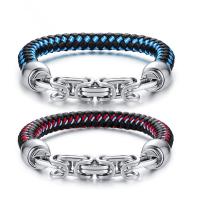 Leather Cord Bracelet, 304 Stainless Steel, with Leather, Vacuum Ion Plating, fashion jewelry & for man, more colors for choice, Length:Approx 8.26 Inch, Sold By Set