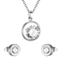Cubic Zirconia Stainless Steel Jewelry Sets, Stud Earring & necklace, 304 Stainless Steel, with Cubic Zirconia, Vacuum Ion Plating, 2 pieces & fashion jewelry & for woman, more colors for choice, 20mm*17mm,9mm, Length:Approx 17.72 Inch, Sold By Set