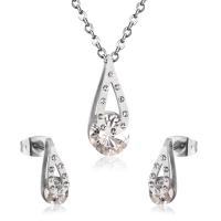 Cubic Zirconia Stainless Steel Jewelry Sets, Stud Earring & necklace, 304 Stainless Steel, with Cubic Zirconia, Vacuum Ion Plating, 2 pieces & fashion jewelry & for woman, more colors for choice, 10mm*24mm,6mm*14mm, Length:Approx 17.72 Inch, Sold By Set