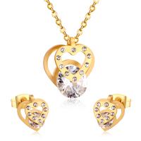Cubic Zirconia Stainless Steel Jewelry Sets, Stud Earring & necklace, 304 Stainless Steel, with Cubic Zirconia, Vacuum Ion Plating, 2 pieces & fashion jewelry & for woman & with rhinestone, more colors for choice, 16.5mm*18mm,10mm*11mm, Length:Approx 17.72 Inch, Sold By Set