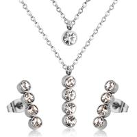 Cubic Zirconia Stainless Steel Jewelry Sets, Stud Earring & necklace, 304 Stainless Steel, with Cubic Zirconia, Vacuum Ion Plating, 2 pieces & Double Layer & fashion jewelry & for woman, more colors for choice, Length:Approx 17.72 Inch, Approx 15.75 Inch, Sold By Set