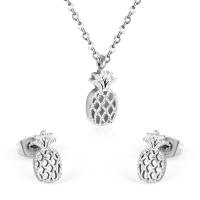 Fashion Stainless Steel Jewelry Sets Stud Earring & necklace 304 Stainless Steel Pineapple Vacuum Ion Plating 2 pieces & fashion jewelry & for woman 18mm*14mm 6.5mm*12mm Length Approx 17.72 Inch Sold By Set