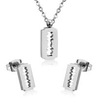 Fashion Stainless Steel Jewelry Sets, Stud Earring & necklace, 304 Stainless Steel, Razor Blade, Vacuum Ion Plating, 2 pieces & fashion jewelry & for woman, more colors for choice, 15.5mm*6.5mm,8.5mm*4.5mm, Length:Approx 17.72 Inch, Sold By Set