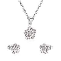 Cubic Zirconia Stainless Steel Jewelry Sets, Stud Earring & necklace, 304 Stainless Steel, Flower, Vacuum Ion Plating, 2 pieces & fashion jewelry & micro pave cubic zirconia & for woman, more colors for choice, 12.5mm,9mm, Length:Approx 17.72 Inch, Sold By Set