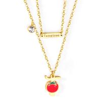Stainless Steel Jewelry Necklace, 304 Stainless Steel, Tomato, Vacuum Ion Plating, Double Layer & fashion jewelry & for woman, gold, Length:Approx 17.72 Inch, Approx 15.75 Inch, Sold By PC