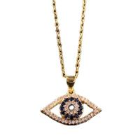 Cubic Zircon Micro Pave Brass Necklace, with 1.96inch extender chain, Evil Eye, real gold plated, oval chain & different styles for choice & micro pave cubic zirconia & for woman, nickel, lead & cadmium free, Length:Approx 15.7 Inch, Sold By PC