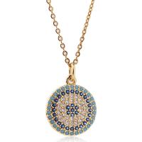 Cubic Zircon Micro Pave Brass Necklace with 1.96inch extender chain Flat Round real gold plated oval chain & micro pave cubic zirconia & for woman nickel lead & cadmium free Length Approx 15.7 Inch Sold By PC