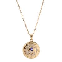 Cubic Zircon Micro Pave Brass Necklace with 1.96inch extender chain Flat Round real gold plated evil eye pattern & oval chain & micro pave cubic zirconia & for woman & enamel nickel lead & cadmium free Length Approx 15.7 Inch Sold By PC