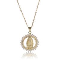 Cubic Zircon Micro Pave Brass Necklace, with 1.96inch extender chain, Virgin Mary, real gold plated, oval chain & micro pave cubic zirconia & for woman & hollow, more colors for choice, nickel, lead & cadmium free, 20x28mm, Length:Approx 15.7 Inch, Sold By PC