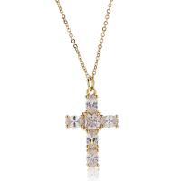 Cubic Zircon Micro Pave Brass Necklace with 1.96inch extender chain Cross real gold plated oval chain & micro pave cubic zirconia & for woman nickel lead & cadmium free Length Approx 15.7 Inch Sold By PC