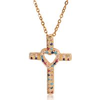 Cubic Zircon Micro Pave Brass Necklace with 1.96inch extender chain Cross real gold plated oval chain & micro pave cubic zirconia & for woman & hollow nickel lead & cadmium free Length Approx 15.7 Inch Sold By PC