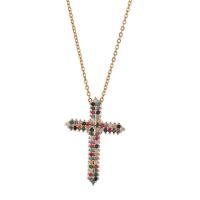 Cubic Zircon Micro Pave Brass Necklace, with 1.96inch extender chain, Cross, real gold plated, oval chain & micro pave cubic zirconia & for woman, more colors for choice, nickel, lead & cadmium free, 23x35mm, Length:Approx 15.7 Inch, Sold By PC