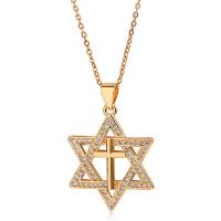 Cubic Zircon Micro Pave Brass Necklace, with 1.96inch extender chain, Hexagram, real gold plated, oval chain & micro pave cubic zirconia & for woman & hollow, nickel, lead & cadmium free, 23x25mm, Length:Approx 15.7 Inch, Sold By PC