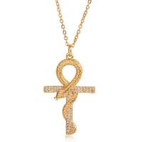 Cubic Zircon Micro Pave Brass Necklace, with 1.96inch extender chain, Cross, real gold plated, oval chain & micro pave cubic zirconia & for woman & hollow, nickel, lead & cadmium free, 21x33mm, Length:Approx 15.7 Inch, Sold By PC