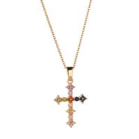 Cubic Zircon Micro Pave Brass Necklace, with 1.96inch extender chain, Cross, real gold plated, oval chain & micro pave cubic zirconia & for woman, nickel, lead & cadmium free, 16x28mm, Length:Approx 15.7 Inch, Sold By PC