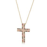 Cubic Zircon Micro Pave Brass Necklace, with 1.96inch extender chain, Cross, real gold plated, oval chain & micro pave cubic zirconia & for woman, more colors for choice, nickel, lead & cadmium free, 24x35mm, Length:Approx 15.7 Inch, Sold By PC