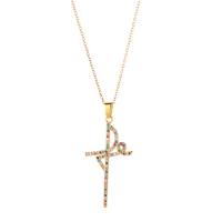 Cubic Zircon Micro Pave Brass Necklace, with 1.96inch extender chain, Cross, real gold plated, oval chain & micro pave cubic zirconia & for woman, more colors for choice, nickel, lead & cadmium free, 19x41mm, Length:Approx 15.7 Inch, Sold By PC