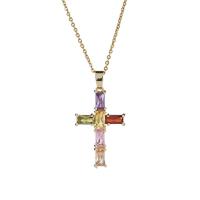 Cubic Zircon Micro Pave Brass Necklace with 1.96inch extender chain Cross real gold plated oval chain & micro pave cubic zirconia & for woman nickel lead & cadmium free Length Approx 15.7 Inch Sold By PC