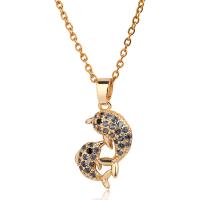 Cubic Zircon Micro Pave Brass Necklace, Dolphin, real gold plated, oval chain & micro pave cubic zirconia & for woman, more colors for choice, nickel, lead & cadmium free, 14x31mm, Length:Approx 15.7 Inch, Sold By PC