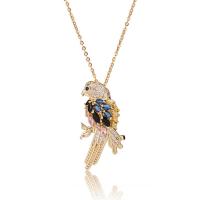 Cubic Zircon Micro Pave Brass Necklace, with 1.96inch extender chain, Bird, real gold plated, oval chain & micro pave cubic zirconia & for woman, nickel, lead & cadmium free, 22x32mm, Length:Approx 15.7 Inch, Sold By PC
