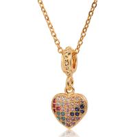 Cubic Zircon Micro Pave Brass Necklace with 1.96inch extender chain Heart real gold plated oval chain & micro pave cubic zirconia & for woman nickel lead & cadmium free Length Approx 15.7 Inch Sold By PC
