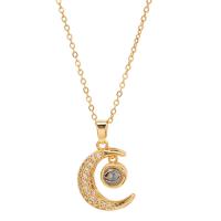 Cubic Zircon Micro Pave Brass Necklace with 1.96inch extender chain Moon real gold plated oval chain & micro pave cubic zirconia & for woman nickel lead & cadmium free Length Approx 15.7 Inch Sold By PC