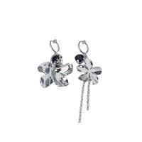 Asymmetric Earrings Brass Flower platinum color plated & micro pave cubic zirconia & for woman Sold By Pair