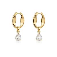 Huggie Hoop Drop Earring Brass gold color plated micro pave cubic zirconia & for woman Sold By Pair