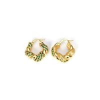 Brass Hoop Earring, gold color plated, micro pave cubic zirconia & for woman, more colors for choice, 25mm, Sold By Pair