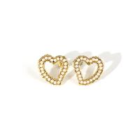 Goujon Laiton, avec perle de plastique, coeur, Placage de couleur d'or, pour femme & creux, 20x22mm, Vendu par paire
