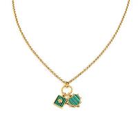 Titanium Steel Necklace, with Malachite & White Shell, gold color plated, different materials for choice & for woman, more colors for choice, Length:Approx 15.74 Inch, Sold By Pair