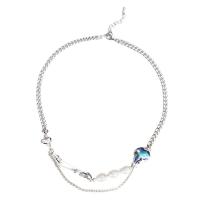 Brass Necklace, with pearl, with 1.96 inch extender chain, platinum color plated, different materials for choice & for woman, Length:Approx 18.11 Inch, Sold By PC
