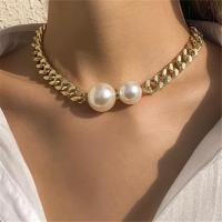 Zinklegierung Schmuck Halskette, mit Kunststoff Perlen, mit Verlängerungskettchen von 3.15inch, Modeschmuck & für Frau, goldfarben, frei von Nickel, Blei & Kadmium, Länge:ca. 14.96 ZollInch, verkauft von PC