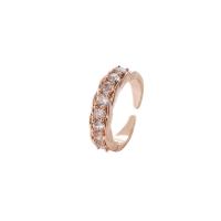 Cúbicos Circonia Micro Pave anillo de latón, metal, Ajustable & micro arcilla de zirconia cúbica & para mujer, color de rosa dorada, 17mm, Vendido por UD