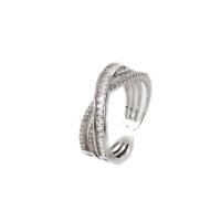 Cúbicos Circonia Micro Pave anillo de latón, metal, Ajustable & micro arcilla de zirconia cúbica & para mujer, plateado, 17mm, Vendido por UD