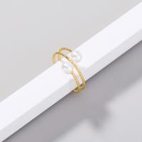 Brass Finger Ring with Plastic Pearl Adjustable & for woman golden 17mm Sold By PC